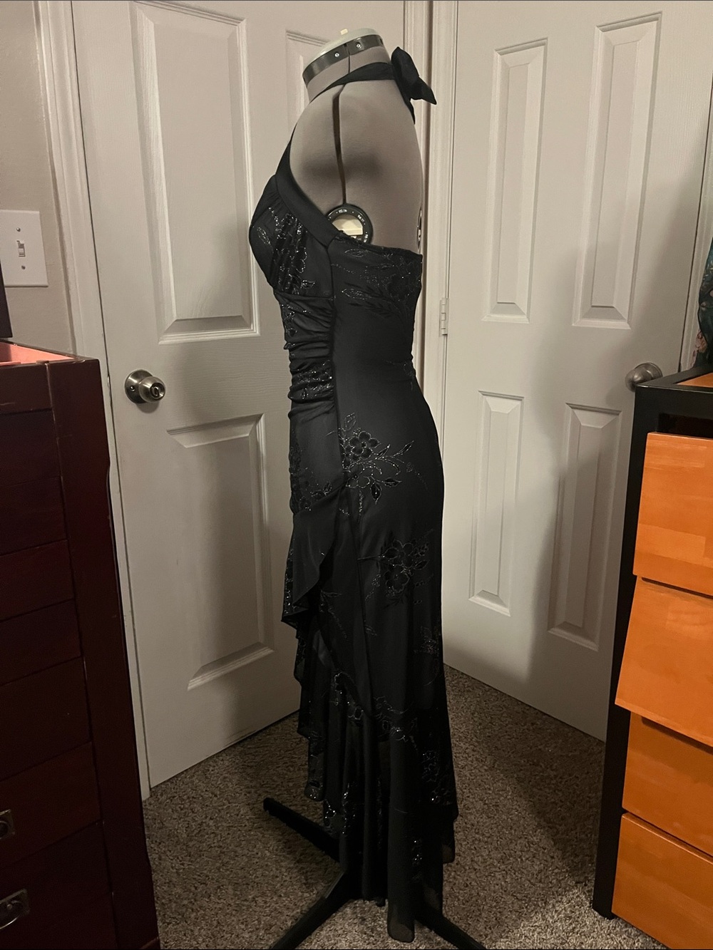 Taboo Y2K Fluttery Glitter Halter Midi Dress, Black & Baby Blue & Silver, Size S - Picture 2 of 5